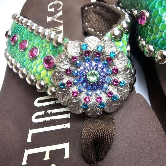 Gypsy Soule Bling Beaded Flower Snake Platform Western Flair Flip Flop Size 8.5 - Picture 5 of 9